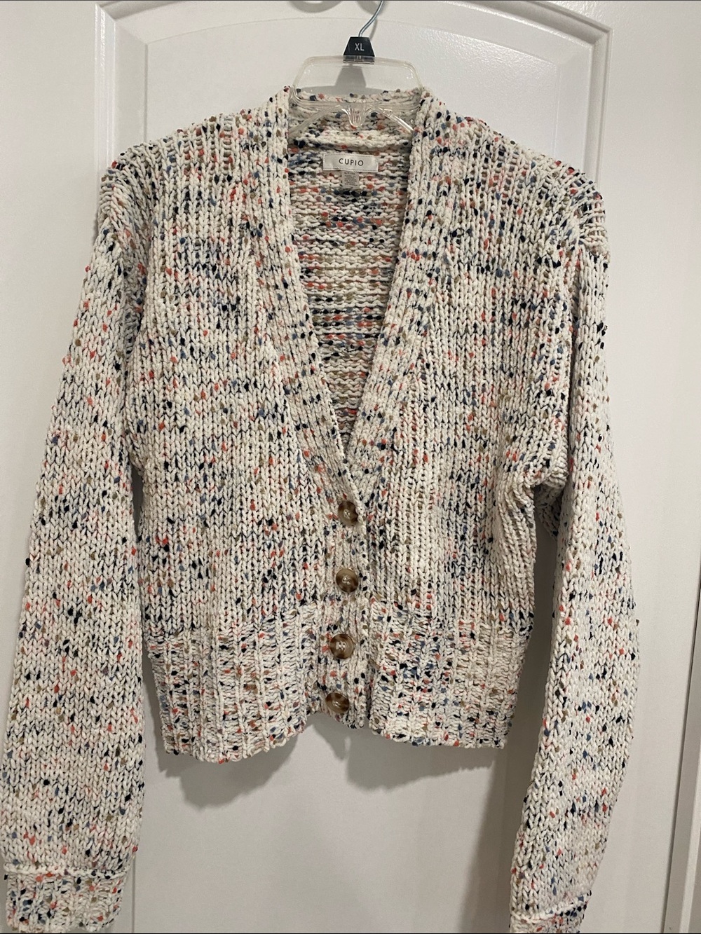 Cupio Cream Speckled Button-Front Knit Cardigan
